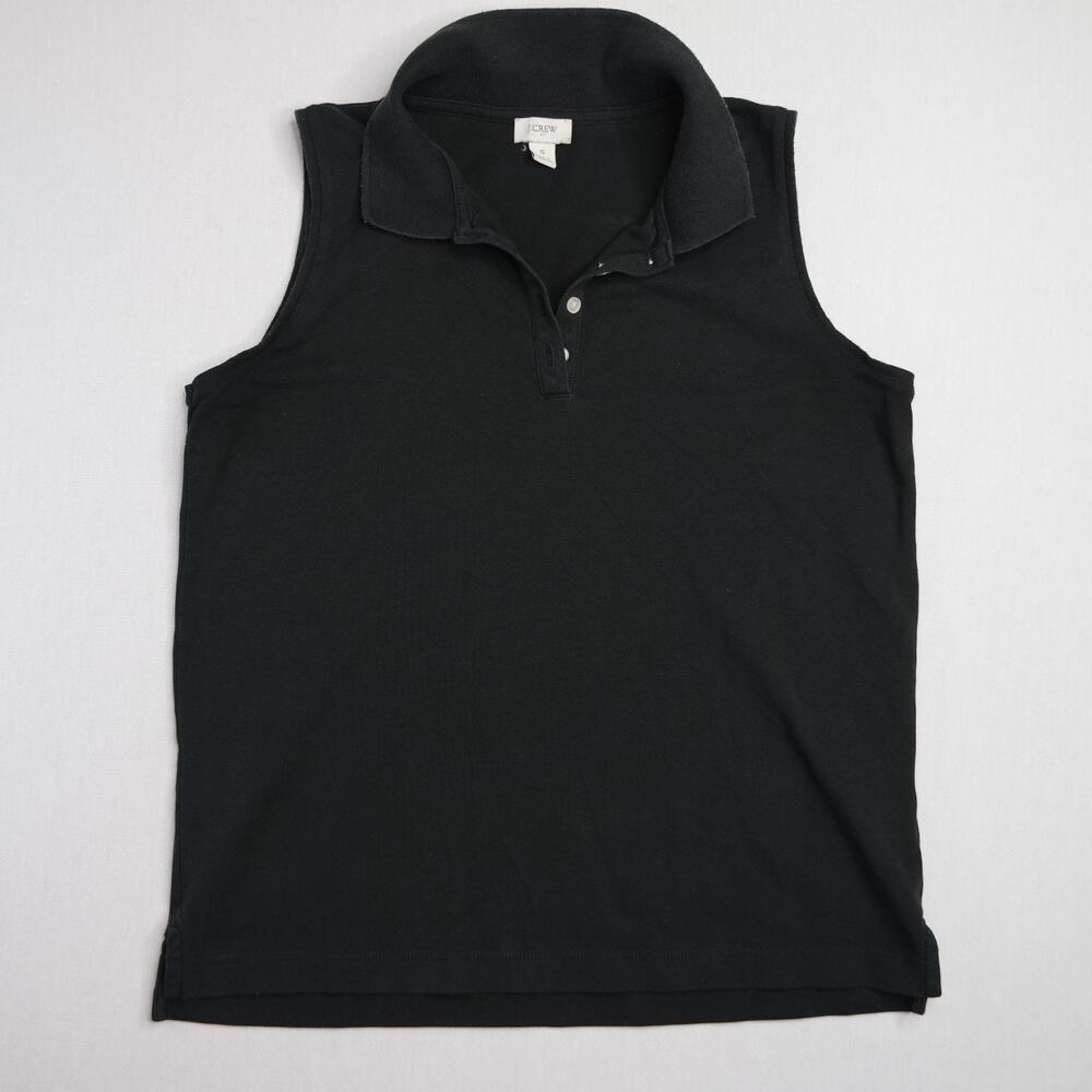 VTG J.Crew Size S Black Solid Sleeveless Collared Golf Tennis Polo Shirt Cotton